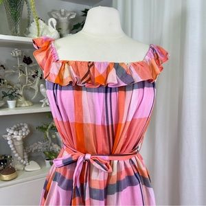 NWT Ann Taylor Orange and Pink Plaid Ruffle Sundress